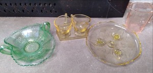 lot 23 image: Vintage Colored Etched Glass in Yellow, Green, and Pink 