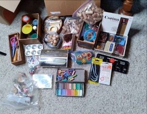 lot 39 image: Large Craft Lot Beads, Corks, Electric Scissors, Pastels, and More 