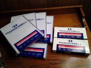 lot 266 image: Assortment of Hammermill Watermarked Letterhead and Resume Paper and Linen Bond Corporate Blue Laser and Ink Jet Envelopes 