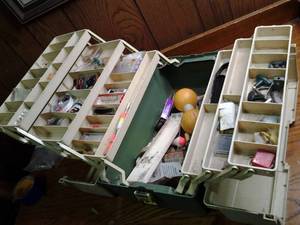 lot 271 image: Side-Latching Plano Tackle Box with Accordion Trays and Accessories