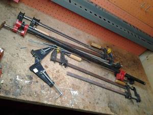 lot 293 image: Lots of Adjustable Pipe and Wood-Working Clamps 