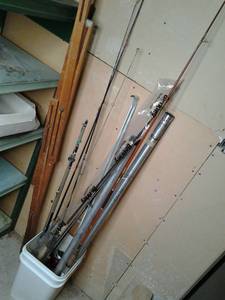 lot 303 image: Bucket of Fishing Rods and Reels Berkley, Fenwick, Etc. 
