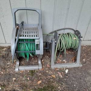 lot 172 image: Lot of (2) Heavy Duty Garden Hose Reels with Hoses Suncast and Craftsman 