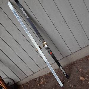 lot 174 image: Pair of Karhu Touring 205cm GlasFiber Cross Country Skis with Villom Brass-Toned Hardware 