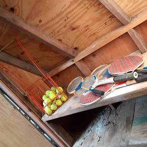 lot 189 image: Wire-Framed Sporting Equipment Ball Basket with Balls, Rackets and Covers 