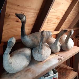 lot 193 image: Set of Hard Canvas Goose Decoys  Lawn Ornaments 