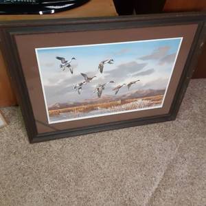 lot 232 image: Rustic Double Matted and Framed Artists Print of Marsh and Geese 