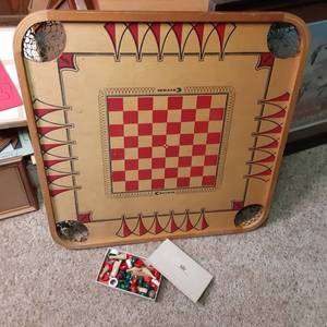 lot 239 image: Lovely and Fun Carrom Dual Sided Wood Multi-Game Table 