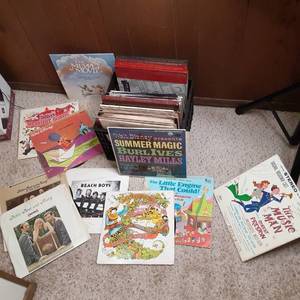 lot 319 image: Milk Crate full of Vinyl Record Albums Nutcracker, Disney, Ives, Mills, Etc 