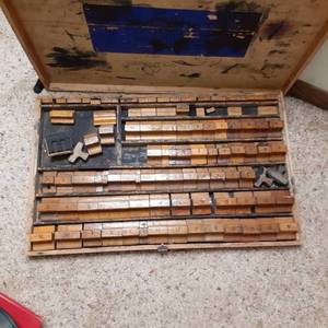 lot 320 image: Vintage Wood Case Filled with Rubber Stamps 