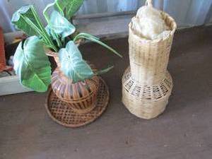 lot 18 image: 2 wicker decorative jars...