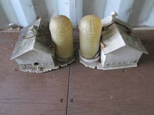 lot 28 image: 2 farmhouse theme bird houses, 1 ne...