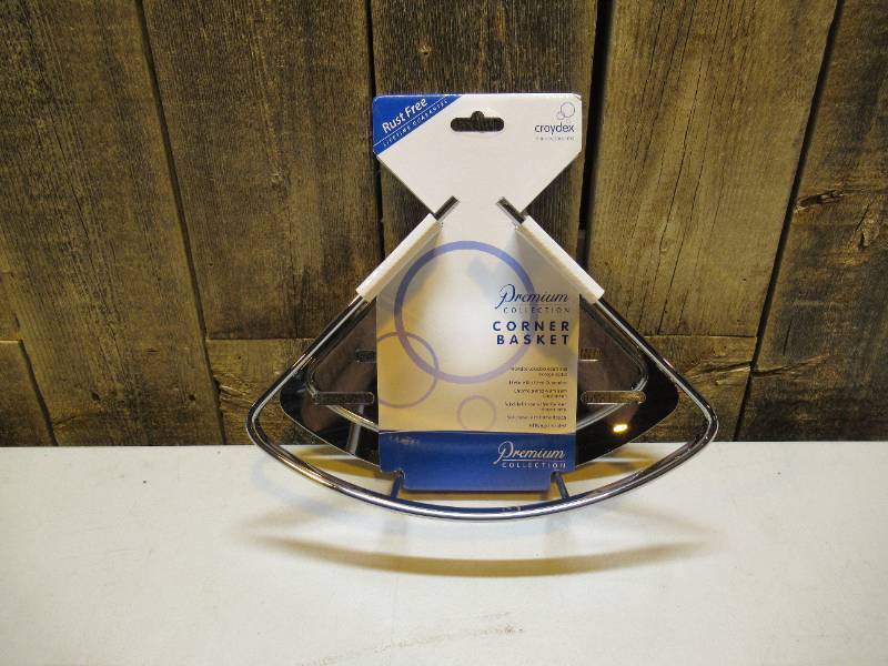 lot 25 image: Aluminum 3 in. H x 10.75 in. W x 7.5 in. D Solid Corner Basket in Chrome