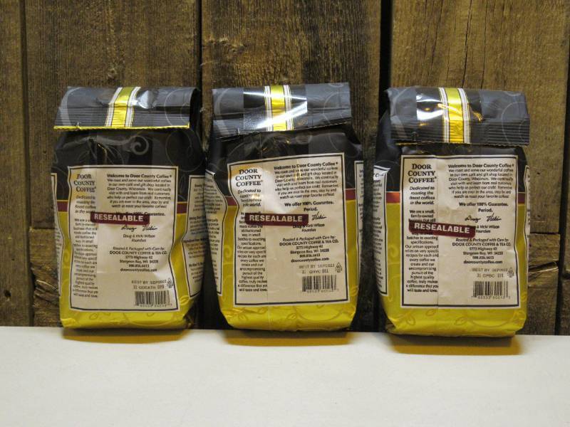 lot 5 image: Variety Pack (3-10oz bags) Door County Ground Coffee - Peanut Butter CrunchDeaths DoorHeavenly Carmel