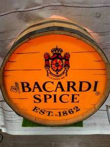 lot 61 image: Vintage Bacardi Spiced Rum Barrel Light 14 Diameter