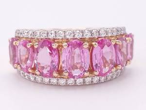 lot 2 image: Mesmerizing5.06 Carat Fine Quality Natural Pink Sapphire & Diamond Estate Band Ring in18k Rose Gold $8,250 Retail