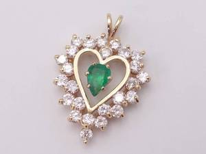 lot 5 image: Extravagant 3.50 Carat Emerald and Diamond Heart Estate Pendant in 14k Yellow Gold $4,500 Retail
