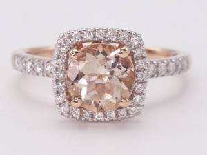 lot 7 image: Popular 1.50 Carat Peach-Pink Morganite and Diamond Peek-a-Boo Estate Ring in 14k Rose Gold $2,850 Retail