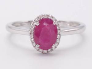 lot 8 image: Lovely 1.26 Carat Natural Raspberry Ruby and Diamond Halo Estate Ring in 18k White Gold $3,200 Retail