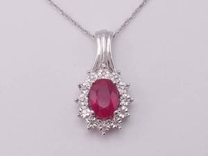 lot 9 image: Natural Raspberry 1.12 Carat Ruby and Diamond Halo Estate Necklace in 10k White Gold $1,550 Retail