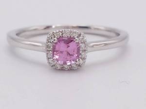 lot 19 image: Ceylon Pink Sapphire Solitaire Halo Ring in 14k White Gold