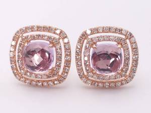 lot 29 image: Amethyst and Diamond Double Halo Estate Earrings in 14k Rose Gold