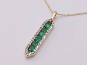 lot 31 image: Elegant Natural Green Emerald and Diamond Drop Necklace in 14k Yellow Gold