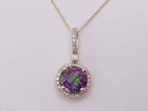 lot 36 image: Illuminating Mystic Topaz and Diamond Necklace in 14k Yellow Gold