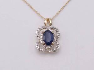 lot 37 image: Indigo Blue Sapphire and Diamond Double Halo Floret Necklace in 14k Yellow Gold