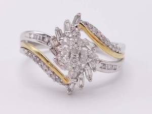 lot 39A image: Mid Century 14k Gold Nugget Diamond Ring