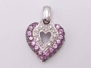 lot 39B image: Charming Natural Light Pink Sapphire and Diamond Heart Pendant in 14k White Gold