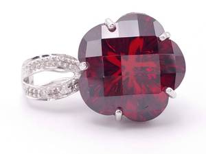 lot 41 image: Fancy Floral Cut Garnet Pendant With Clip Bail in 14k White Gold