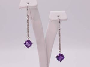 lot 43 image: Brand New 2.40 Carat Amethyst and Diamond Drop Dangle Earrings in White Gold