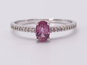 lot 51 image: Intense Pink Sapphire and Diamond Ring in 14k White Gold