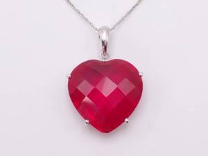 lot 52 image: 13.00 Carat Heart Shaped Pink Ruby Necklace in 10k White Gold