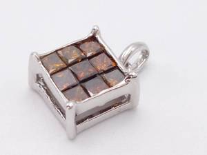 lot 55 image: Fancy Dark Orange Natural Diamond Square Pendant in 10k White Gold