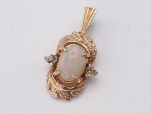 lot 61 image: Ethiopian Welo Opal and Diamond Pendant in 10k Gold