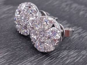 lot 3 image: Estate Scintillating 2 Carat EVS Diamond FloralCluster Round Earrings in 18k White Gold $8,000 Retail