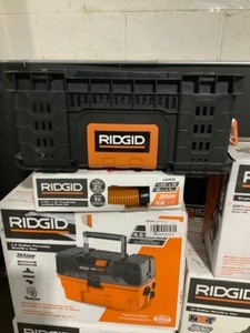 lot 22 image: RIGID Shop Vacuums, Power Tools & Accessories. Various Sizes, Kinds & Conditions. See Pictures