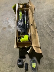 lot 23 image: RYOBI ONE 18V 13 in. Cordless Battery String TrimmerEdger with 4.0 Ah Battery and Charger. See Pictures