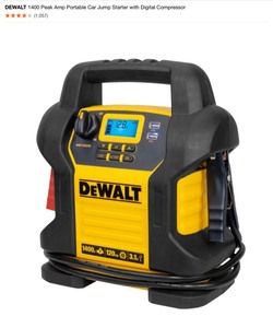 lot 16 image: DEWALT 1400 Peak Amp Portable Car Jump Starter with Digital Compressor & 4 Amp Professional Waterproof Portable Car Battery Charger. See Pictures