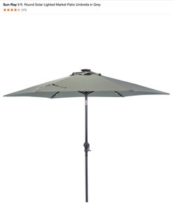 lot 18 image: Sun-Ray 9 ft. Round Solar Lighted Market Patio Umbrella in Grey & Unbranded US Weight Fillable Free Standing Umbrella Base - Bronze. See Pictures
