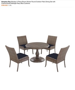 lot 28 image: Hampton Bay Windsor Brown Metal Outdoor Patio Table for 5-Piece Set. See Pictures