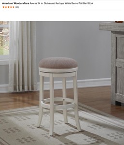 lot 35 image: American Woodcrafters Aversa 34 in. Distressed Antique White Swivel Tall Bar Stools. See Pictures