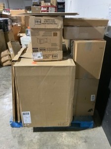 lot 60 image: Pallet of Assorted Hampton Bay Kitchen Cabinets & More Various Kinds & Conditions. See Pictures