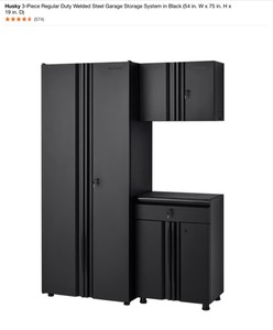 lot 68 image: Husky 3-Piece Regular Duty Welded Steel Garage Storage System in Black (54 in. W x 75 in. H x 19 in. D). See Pictures