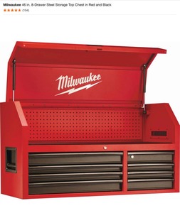 lot 70 image: Milwaukee 46 in. 8-Drawer Steel Storage Top Chest in Red and Black. See Pictures