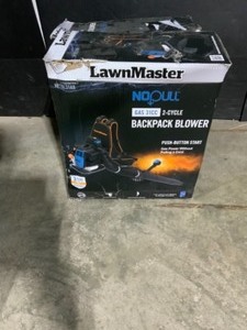 lot 9 image: Lawnmaster NO-PULL 175 MPH 470 CFM 31cc Gas with Electronic Start Backpack Leaf Blower. See Pictures