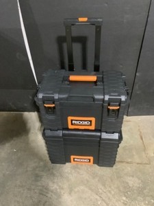 lot 13 image: RIDGID 22 in. Pro Gear Cart Tool Box & 22 in. Pro Tool Box, Black. See Pictures