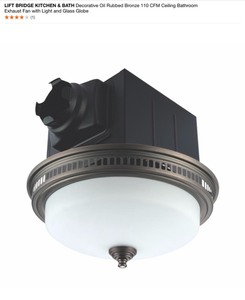 lot 22 image: LIFT BRIDGE KITCHEN & BATH Decorative Brushed Nickel & Rubbed Bronze 110 CFM Ceiling Bathroom Exhaust Fan with Light and Glass Globe. See Pictures